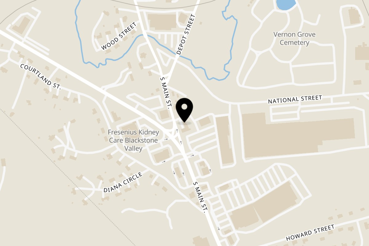 Map showing the location of La Estrella Taqueria on 134 S Main St in Milford